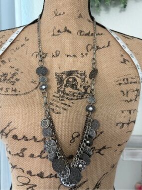 Charming Charlie Silver-Tone Layered Coin Charm Necklace